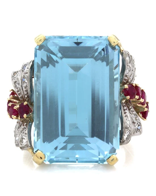Vintage Aquamarine, Ruby and Diamond Ring - Image 2