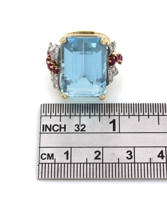Vintage Aquamarine, Ruby and Diamond Ring - Image 3
