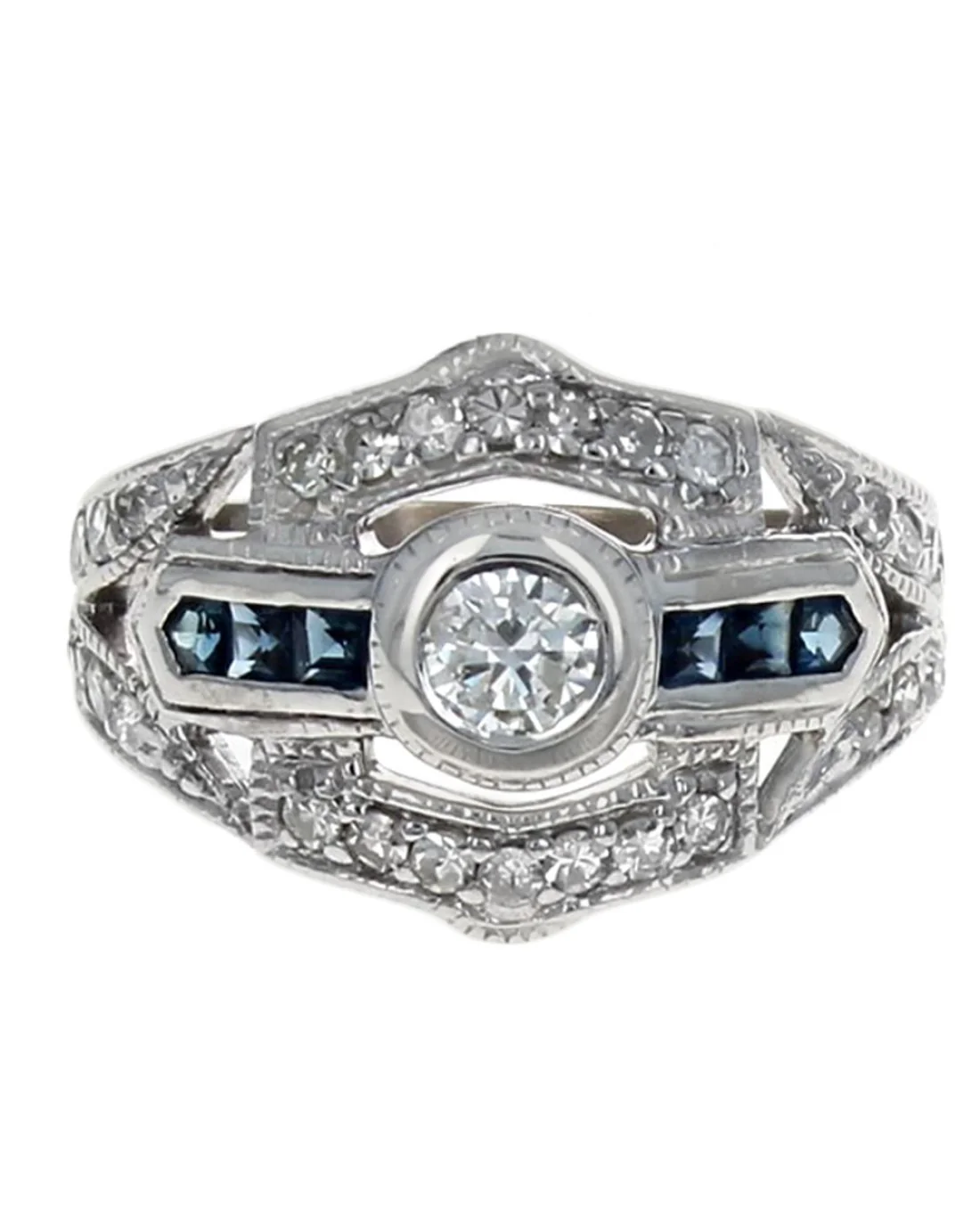 Vintage Diamond and Sapphire Shield Shaped Ring - Image 2