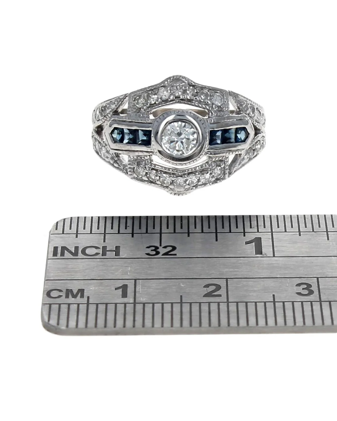 Vintage Diamond and Sapphire Shield Shaped Ring - Image 3