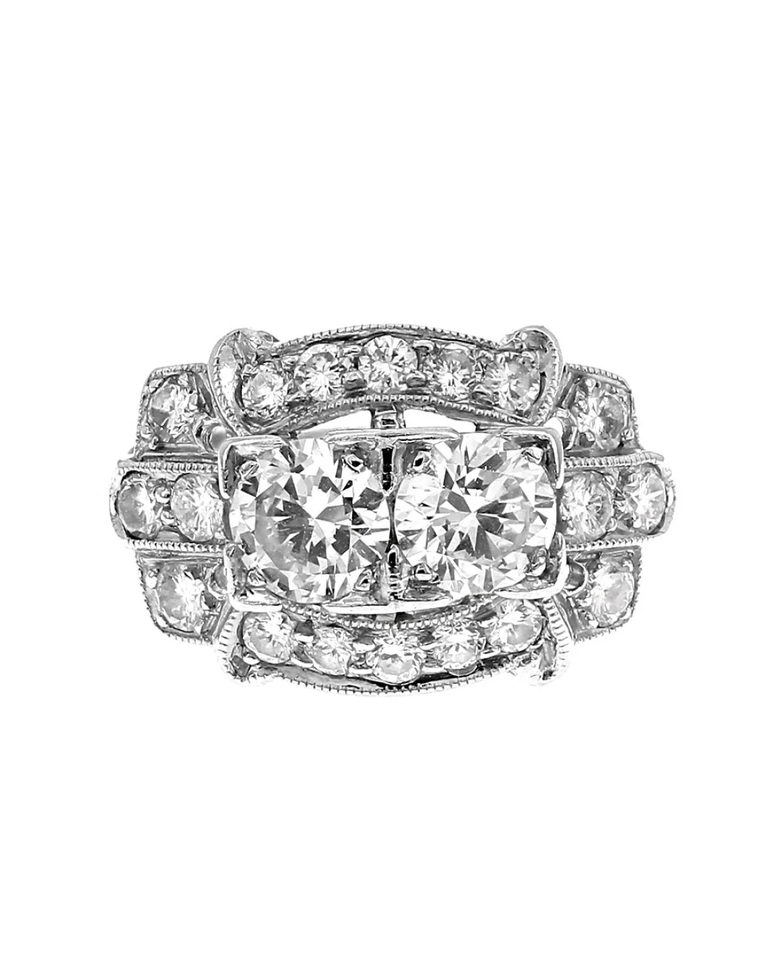 Vintage Diamond Open Cut Milgrain Ring in Yellow Gold and Platinum - Image 2