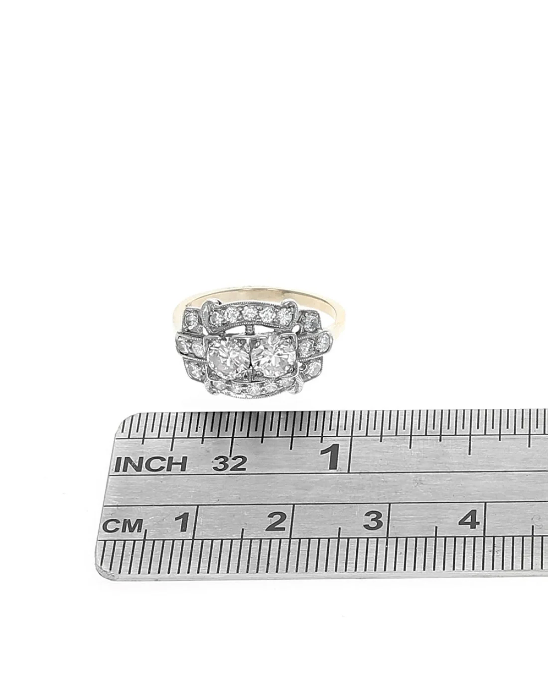 Vintage Diamond Open Cut Milgrain Ring in Yellow Gold and Platinum - Image 3