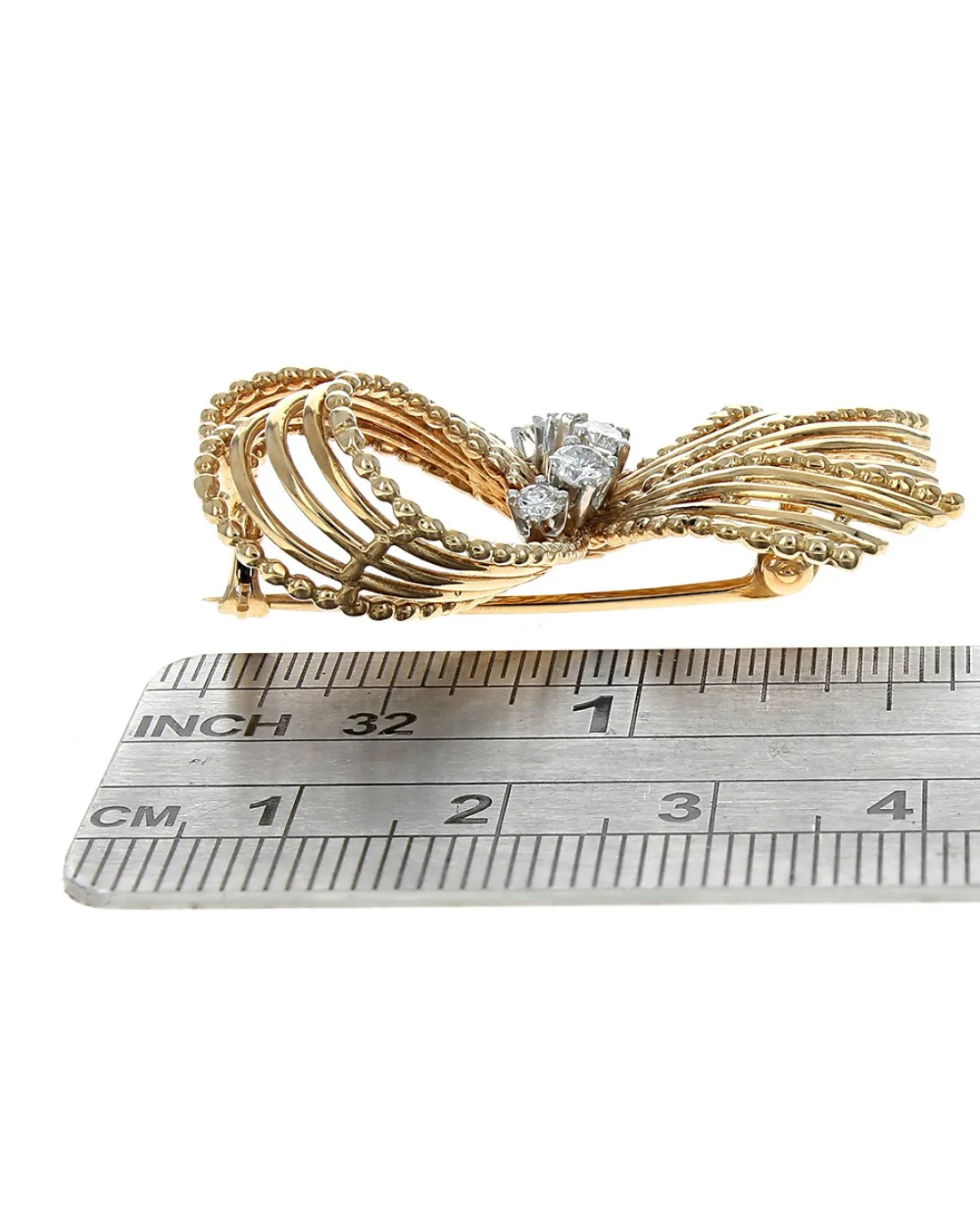 Vintage Diamond Ribbon Brooch Pin - Image 3