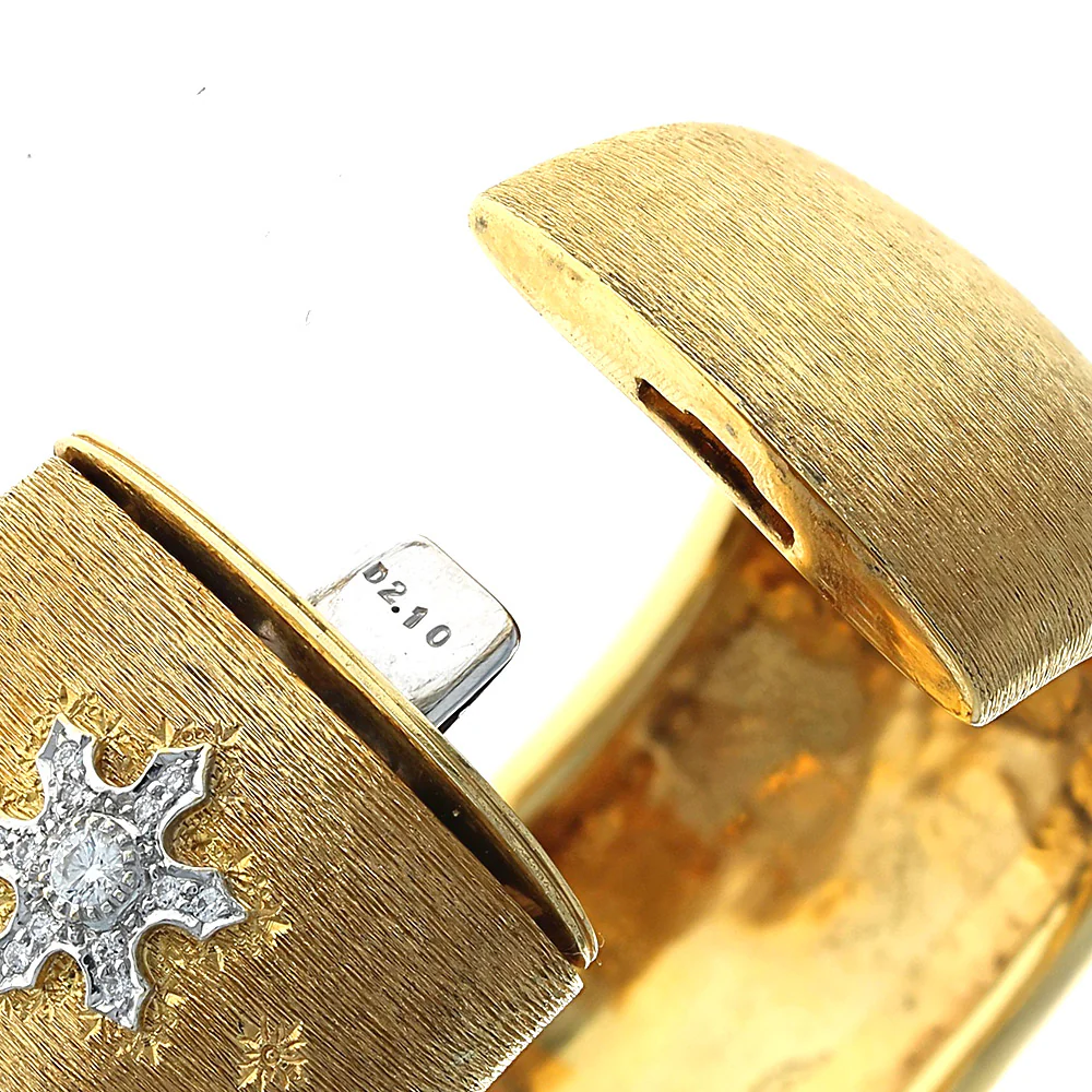 Vintage Diamond Snowflake Bangle Bracelet in Yellow and White Gold - Image 2