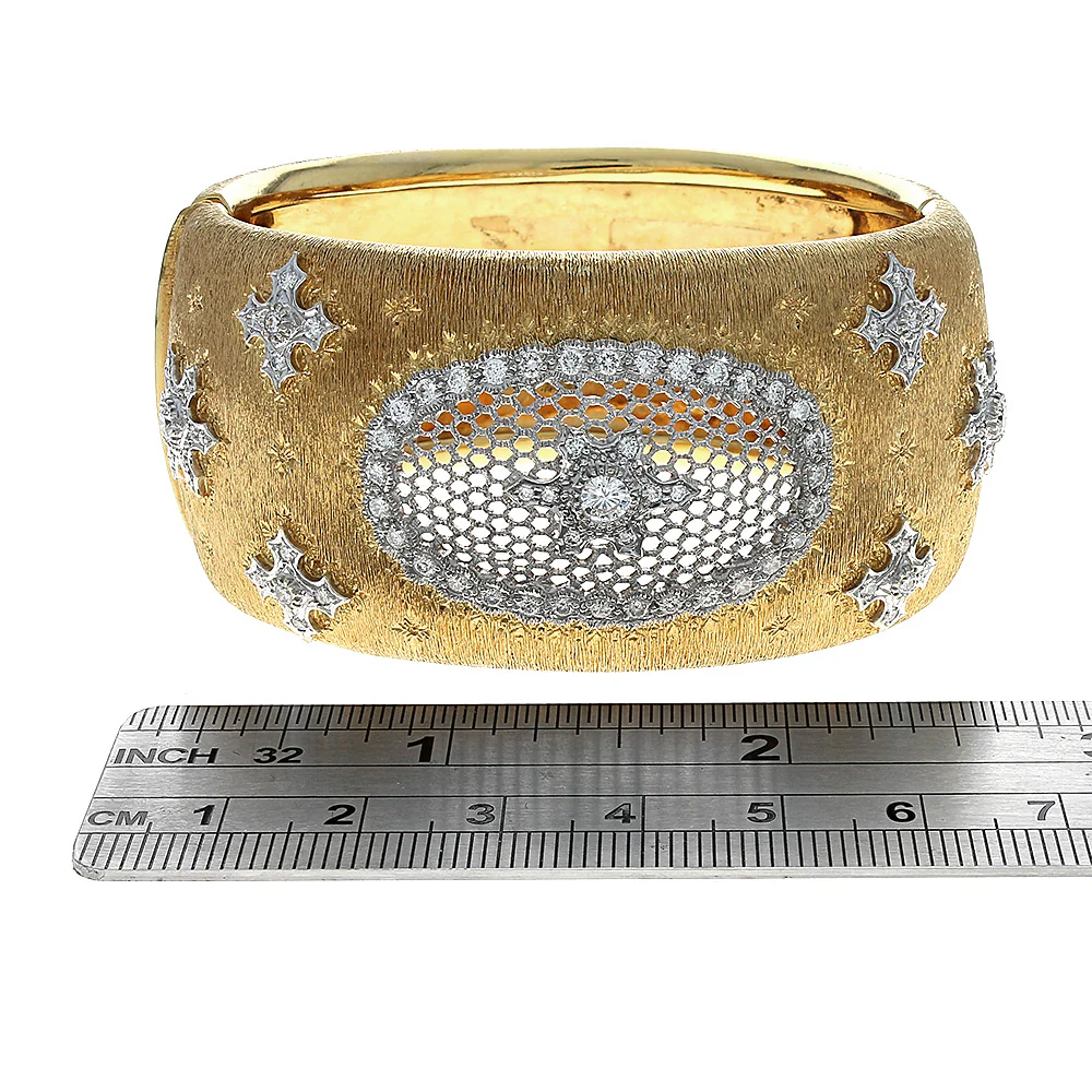 Vintage Diamond Snowflake Bangle Bracelet in Yellow and White Gold - Image 3