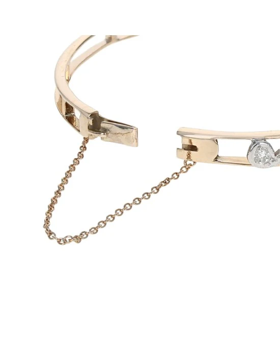 Vintage Diamond XO Hinged Bangle Bracelet in White and Yellow Gold - Image 2