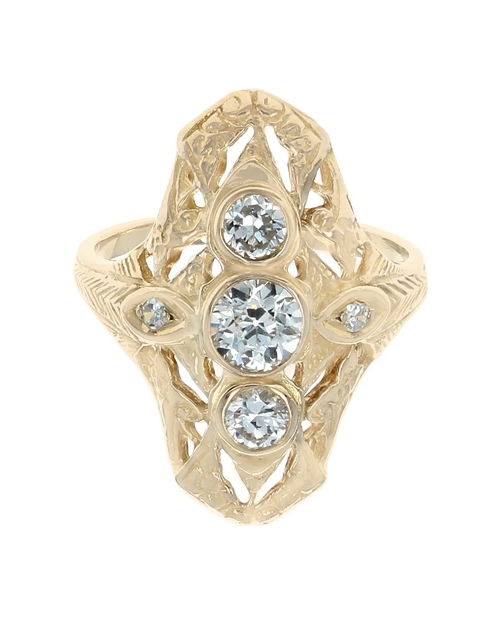 Vintage European Diamond Elongated Ring - Image 2