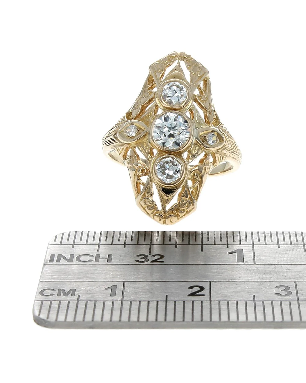 Vintage European Diamond Elongated Ring - Image 3