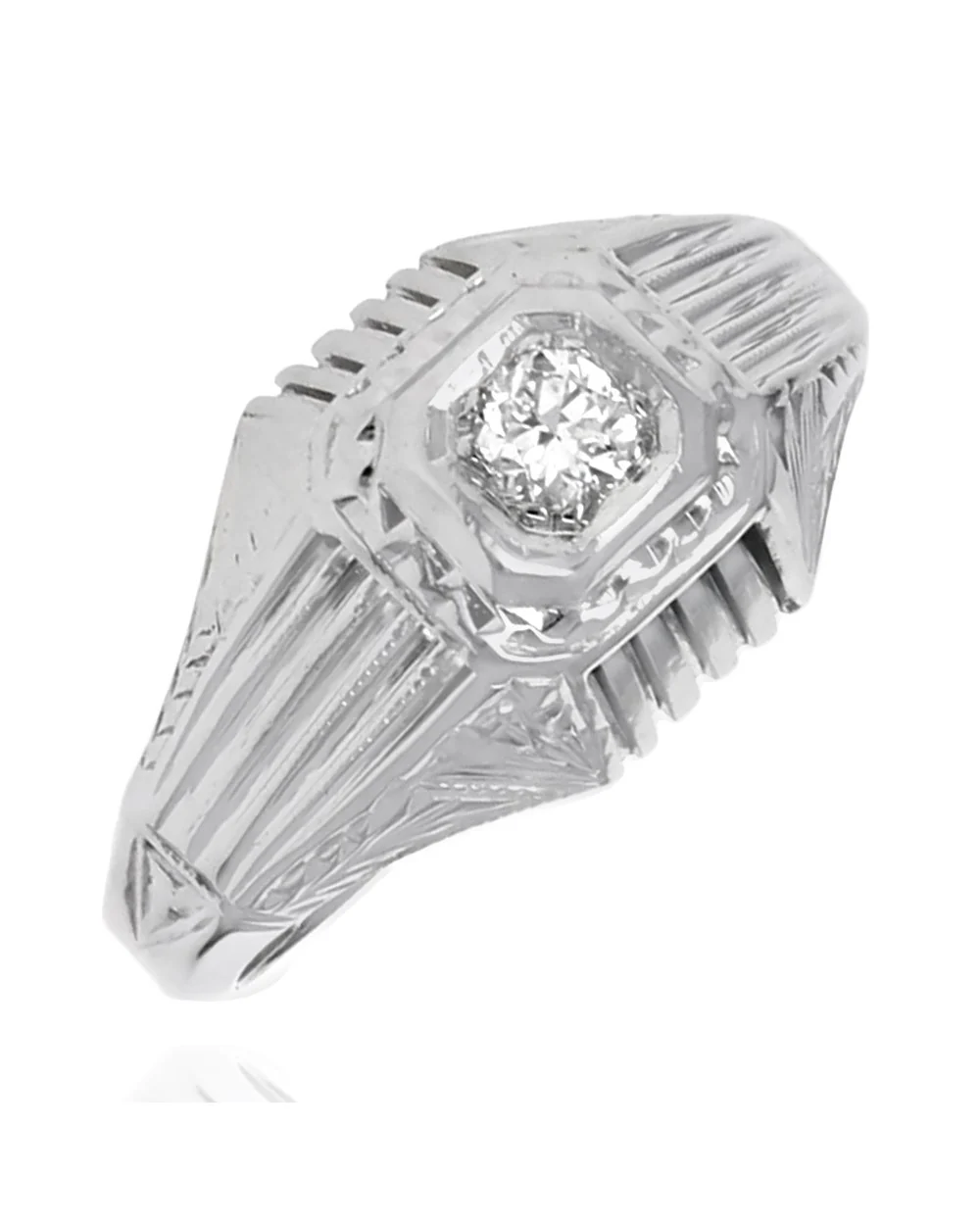 Vintage European Diamond Solitaire Etched Ring