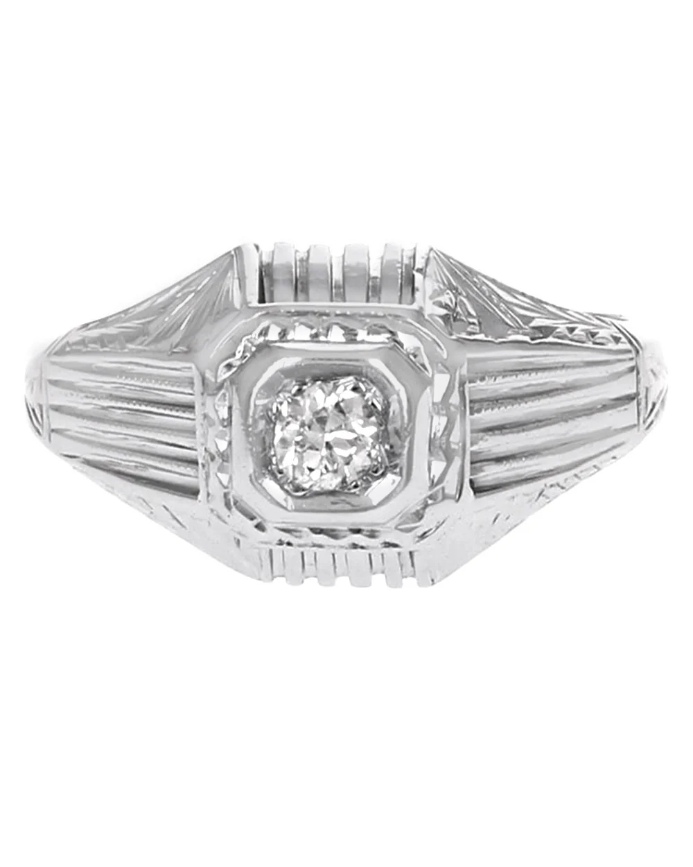 Vintage European Diamond Solitaire Etched Ring - Image 2