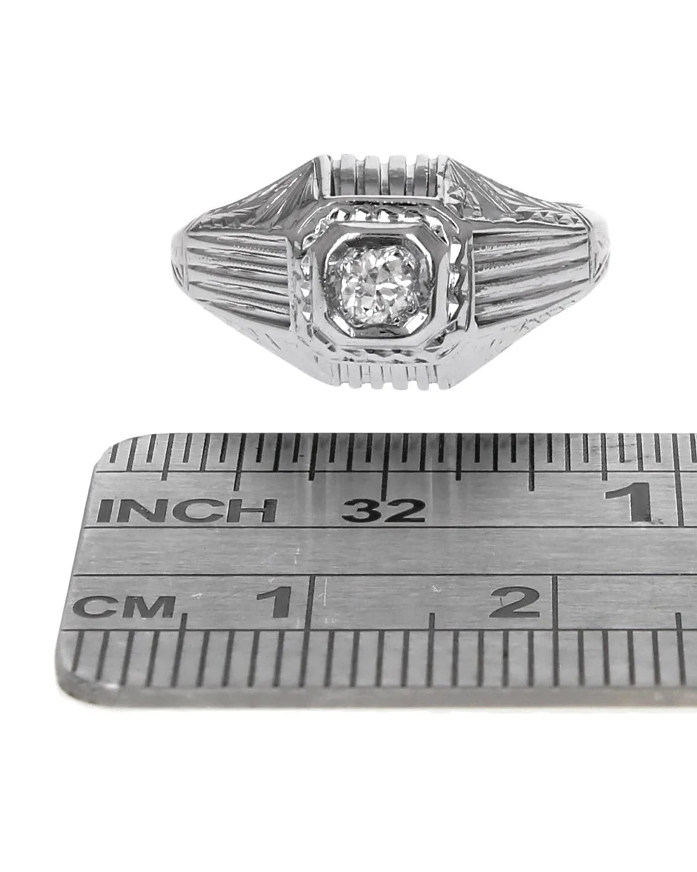 Vintage European Diamond Solitaire Etched Ring - Image 3