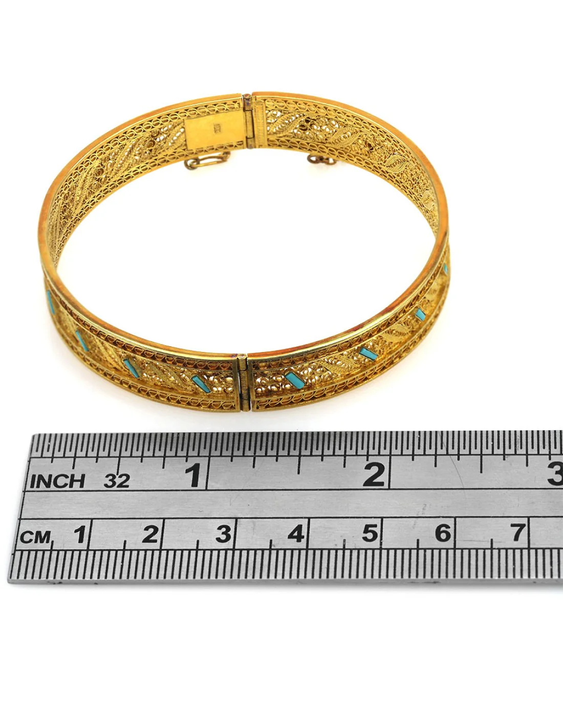 Vintage Filigree Bangle with Turquoise Stations - Image 3