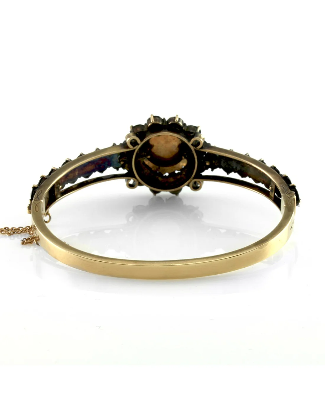Vintage Garnet & Seed Pearl Bangle Bracelet in 14K Yellow Gold - Image 3