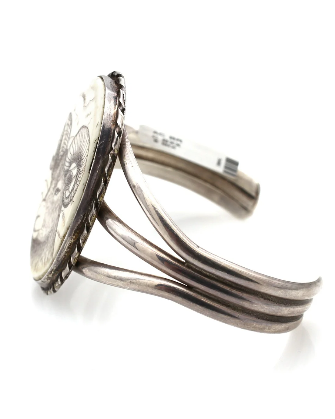 Vintage Navajo Sterling Silver Hand Carved Ram Cuff Bracelet - Image 2