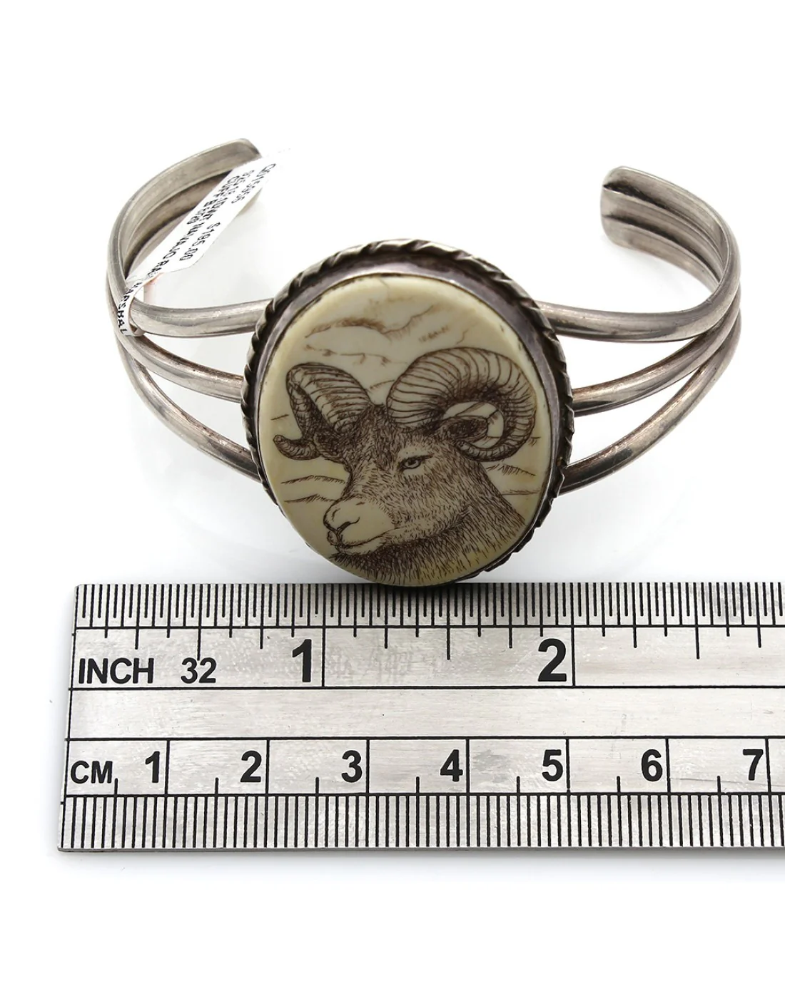 Vintage Navajo Sterling Silver Hand Carved Ram Cuff Bracelet - Image 4