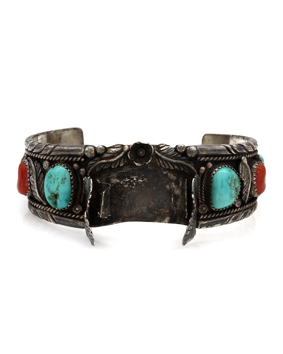 Vintage Navajo Sterling Silver Turquoise Watch Cuff Bracelet signed J. TSO - Image 2