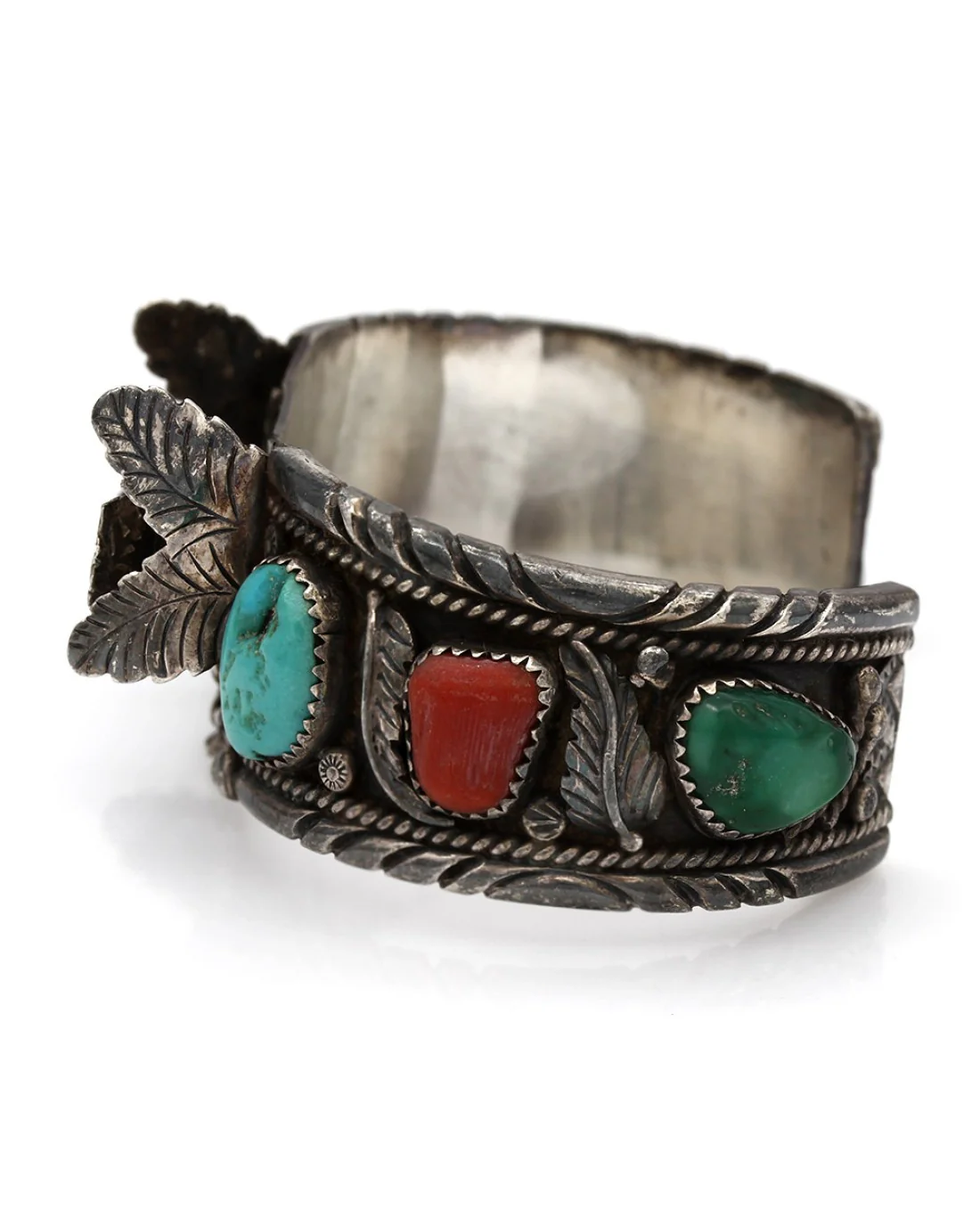 Vintage Navajo Sterling Silver Turquoise Watch Cuff Bracelet signed J. TSO - Image 3