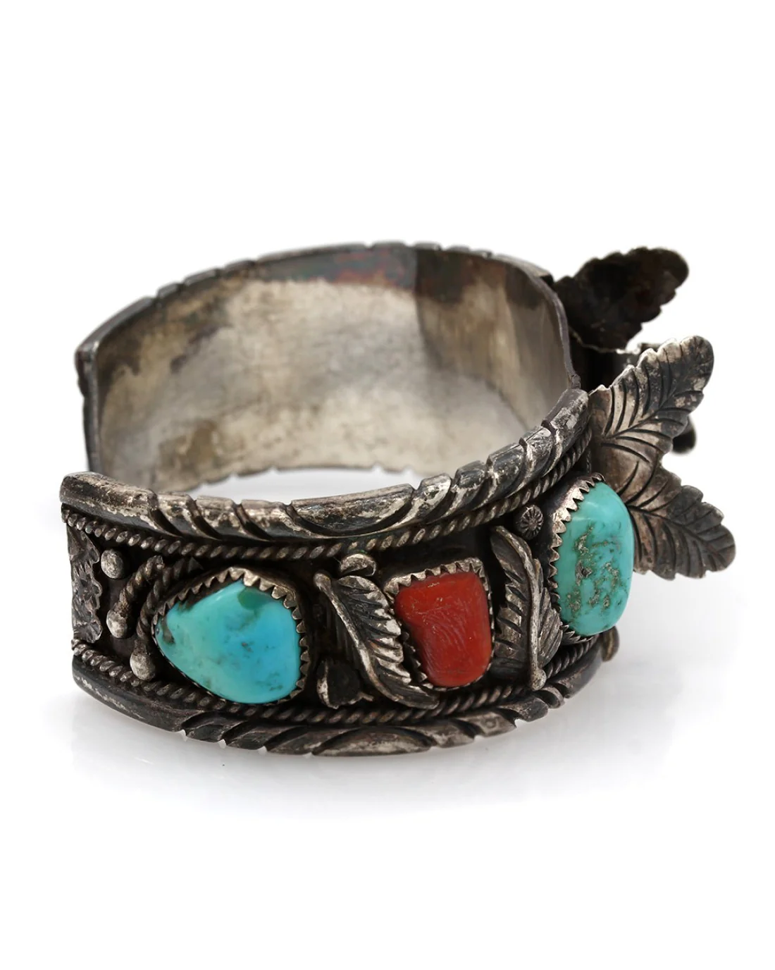 Vintage Navajo Sterling Silver Turquoise Watch Cuff Bracelet signed J. TSO - Image 4