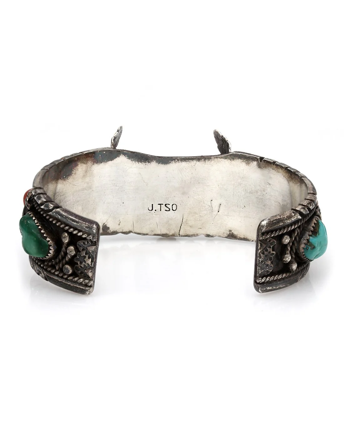 Vintage Navajo Sterling Silver Turquoise Watch Cuff Bracelet signed J. TSO - Image 5