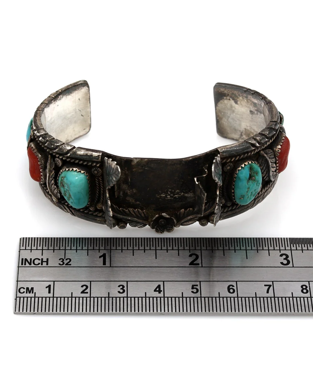 Vintage Navajo Sterling Silver Turquoise Watch Cuff Bracelet signed J. TSO - Image 6