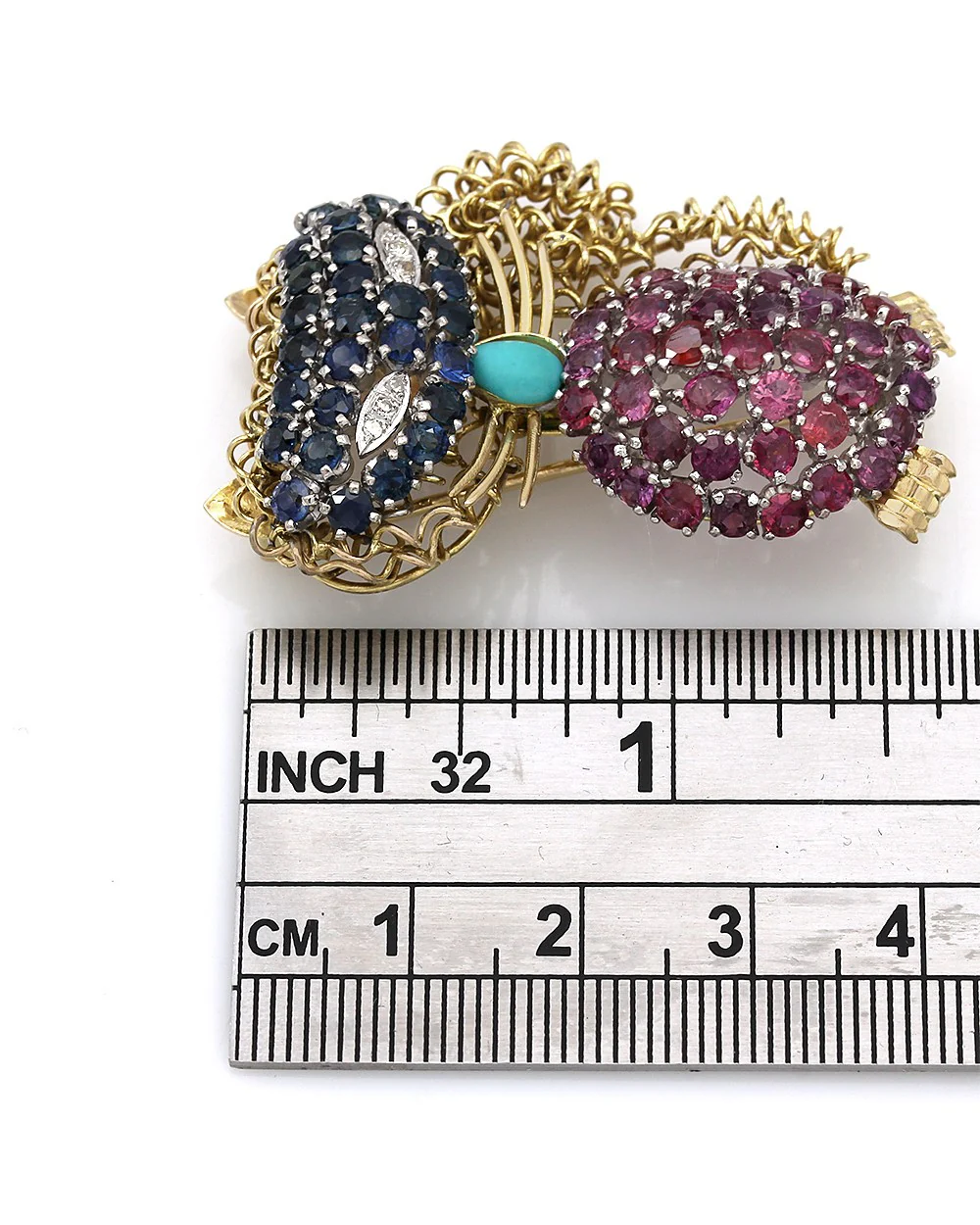 Vintage Ruby, Sapphire, Diamond and Turquoise Cat Brooch Pendant - Image 3
