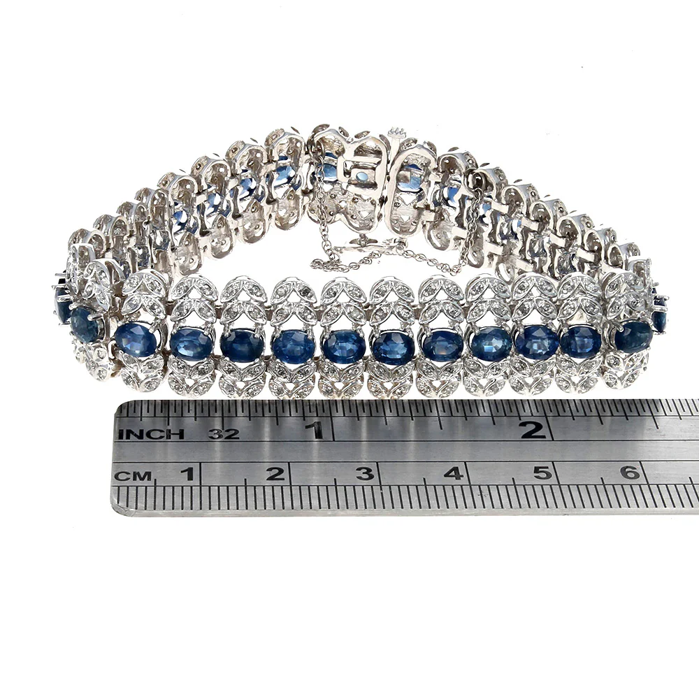 Vintage Sapphire and Diamond Foliate Lined Bracelet in White Gold - Image 3