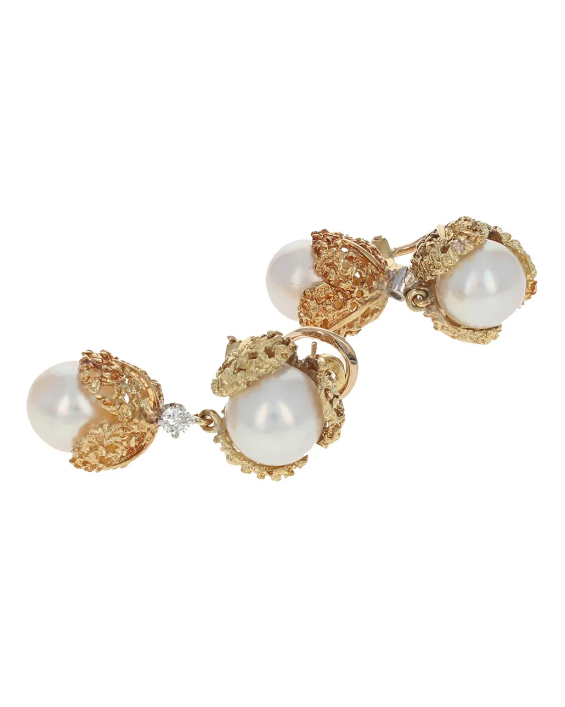 Vintage South Sea Pearl and Diamond Accent Dangle Earrings - Image 2