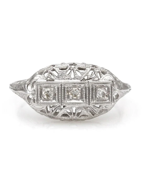 Vintage Style Diamond Filigree Ring in 14kw - Image 2