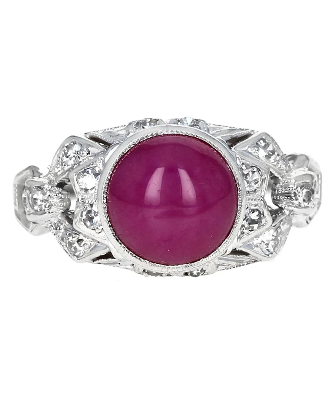 Vintage Synthetic Star Ruby and Diamond Ring - Image 2