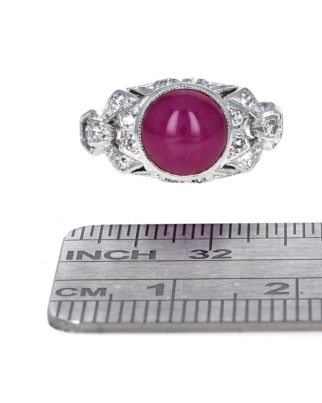 Vintage Synthetic Star Ruby and Diamond Ring - Image 3
