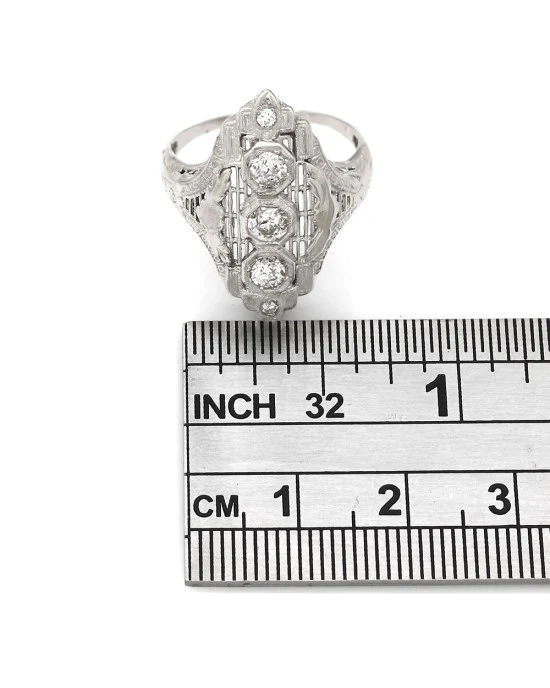 Vintage Vertical Three Stone European Cut Diamond Ring in 14kw - Image 3