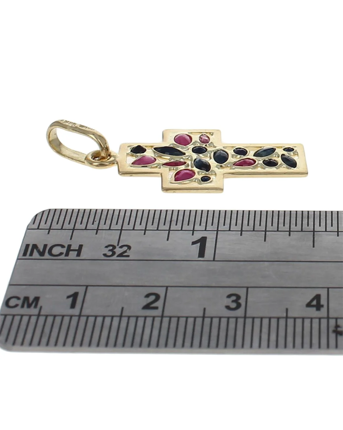Vior Mixed Cut Ruby and Sapphire Cross Pendant - Image 3