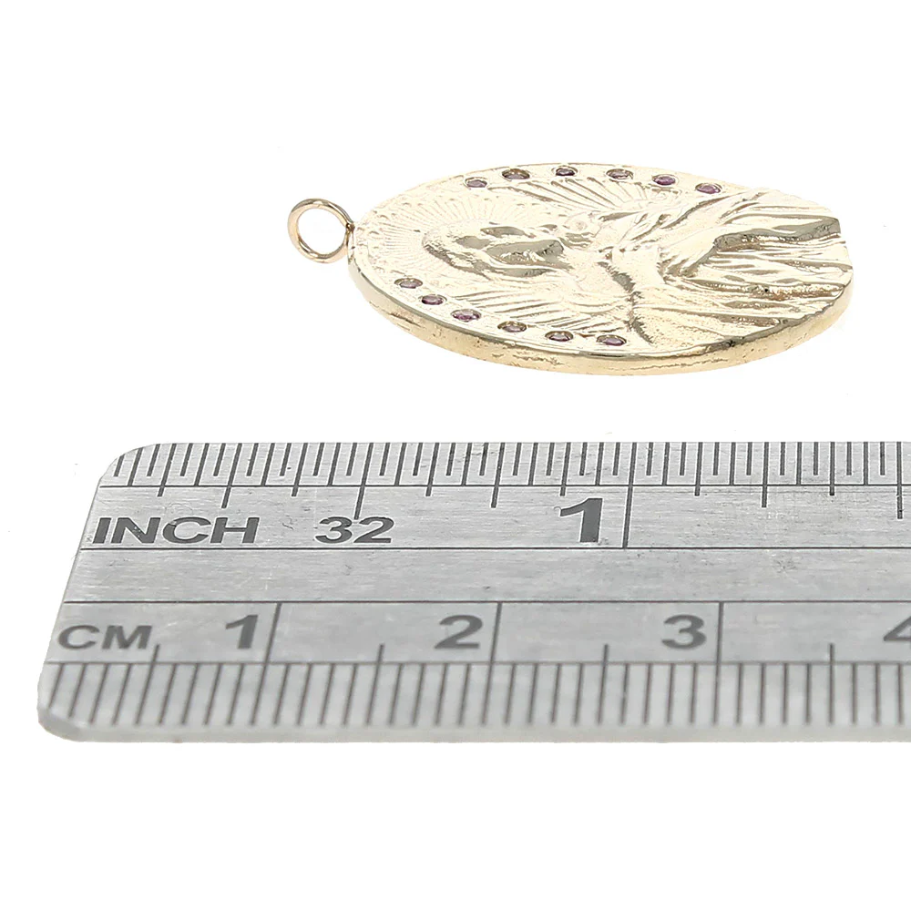 Virgin Mary Medallion with Synthetic Pink Sapphire Accent - Image 3