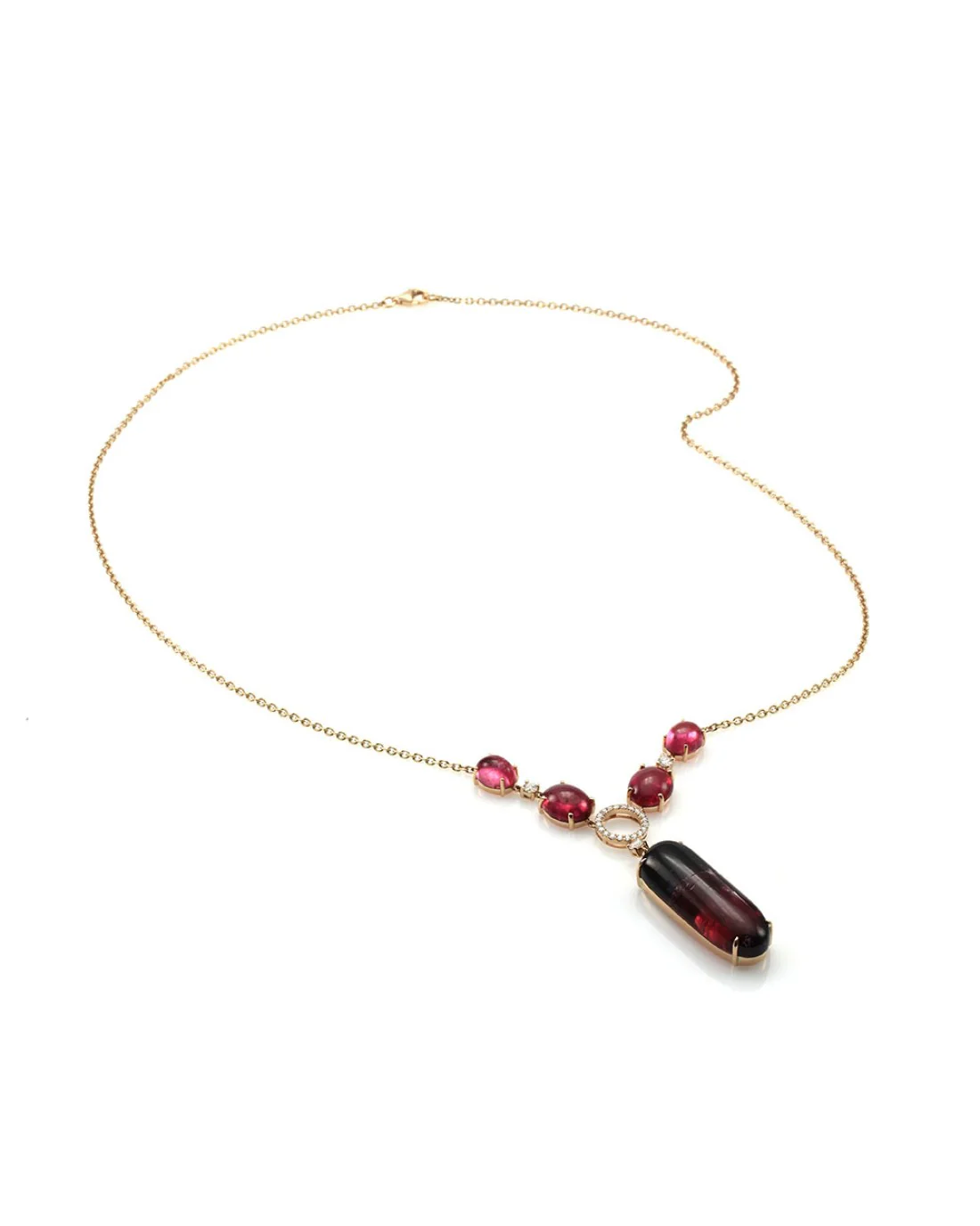 Watermelon and Pink Tourmaline Necklace with Diamond Accents in Gold - Image 2