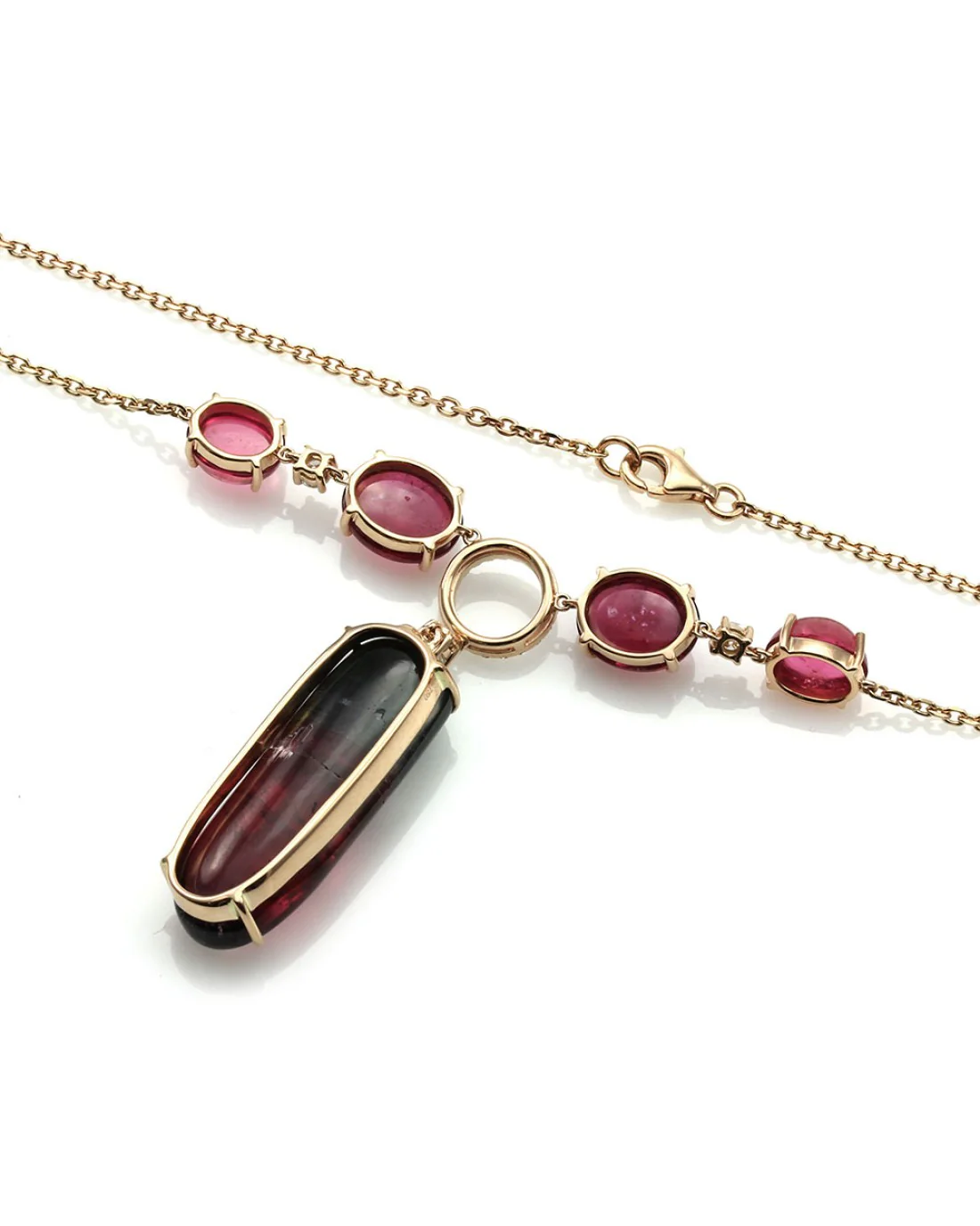 Watermelon and Pink Tourmaline Necklace with Diamond Accents in Gold - Image 3