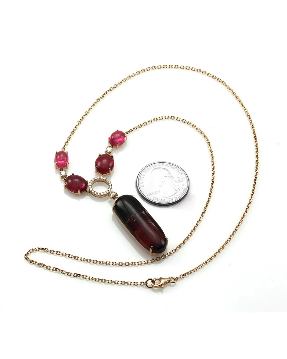 Watermelon and Pink Tourmaline Necklace with Diamond Accents in Gold - Image 4