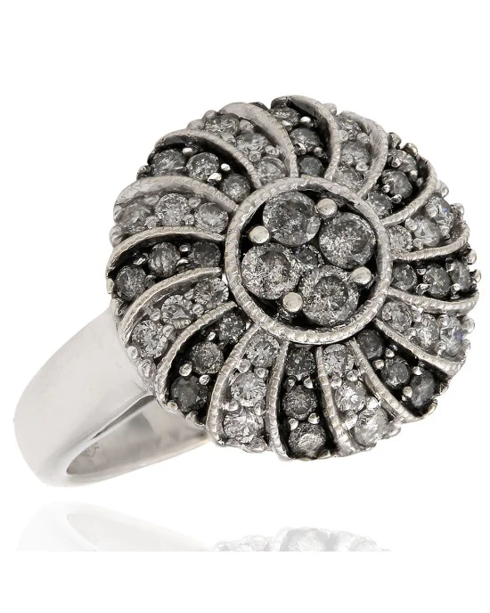 White and Grey Diamond Swirl Fashion Ring in 14k White Gold