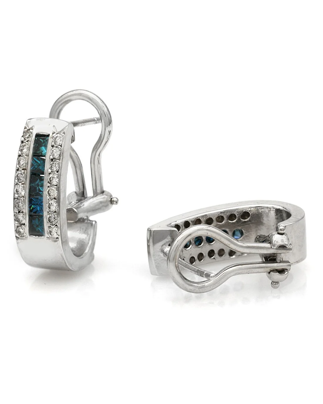 White and Irradiated Blue Diamond J Earrings in White Gold - Image 2