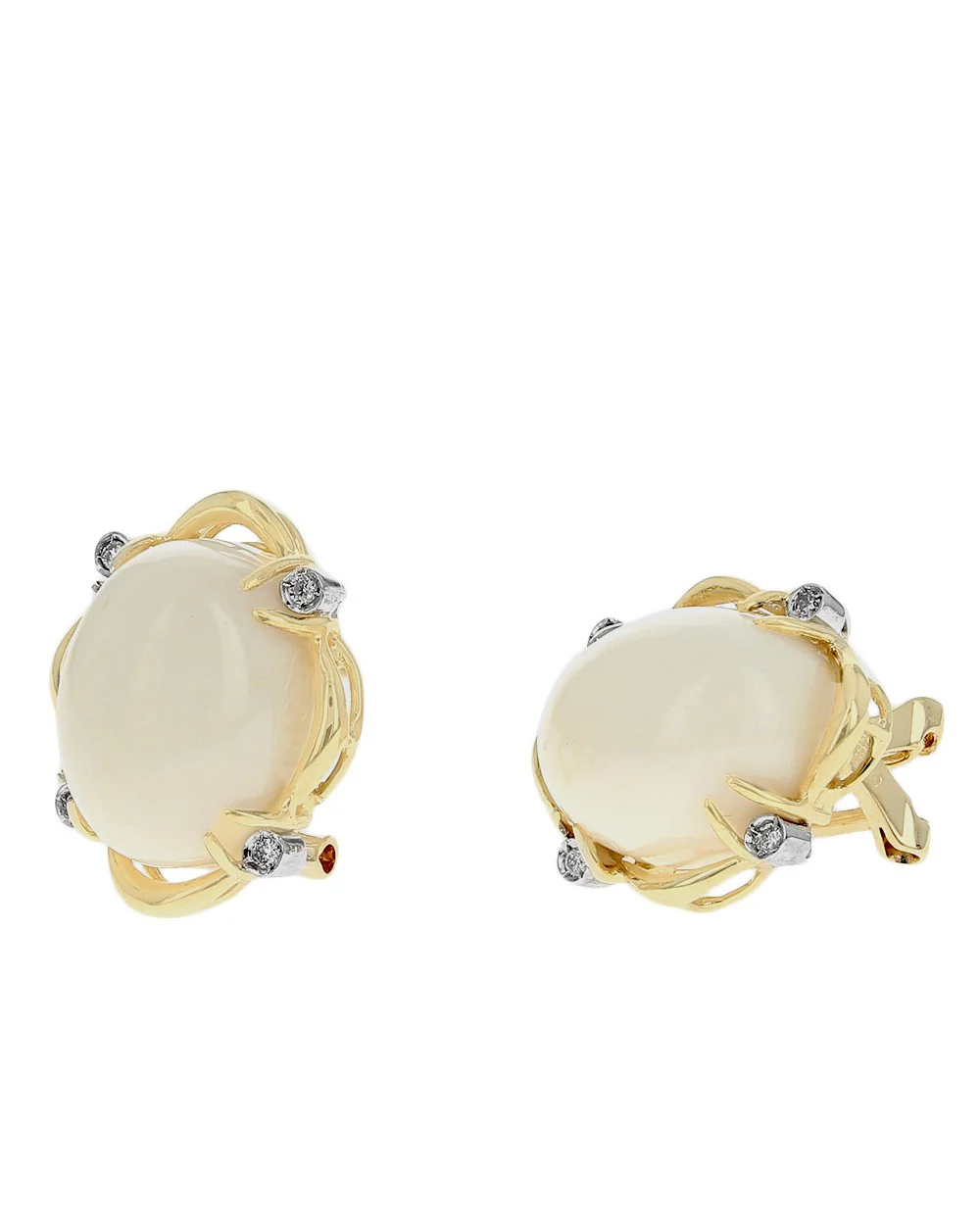 White Coral and Diamond Accent Earrings in White and Yellow Gold - Image 2