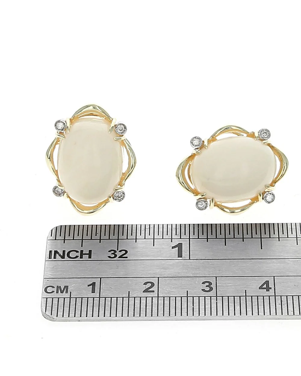 White Coral and Diamond Accent Earrings in White and Yellow Gold - Image 3