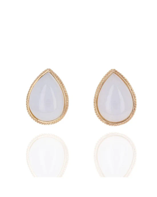 White Jadeite Stud Earrings in Yellow Gold