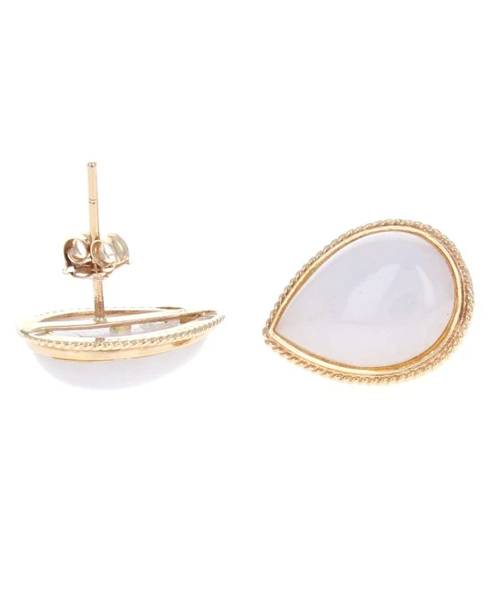 White Jadeite Stud Earrings in Yellow Gold - Image 2