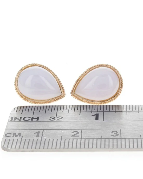 White Jadeite Stud Earrings in Yellow Gold - Image 3
