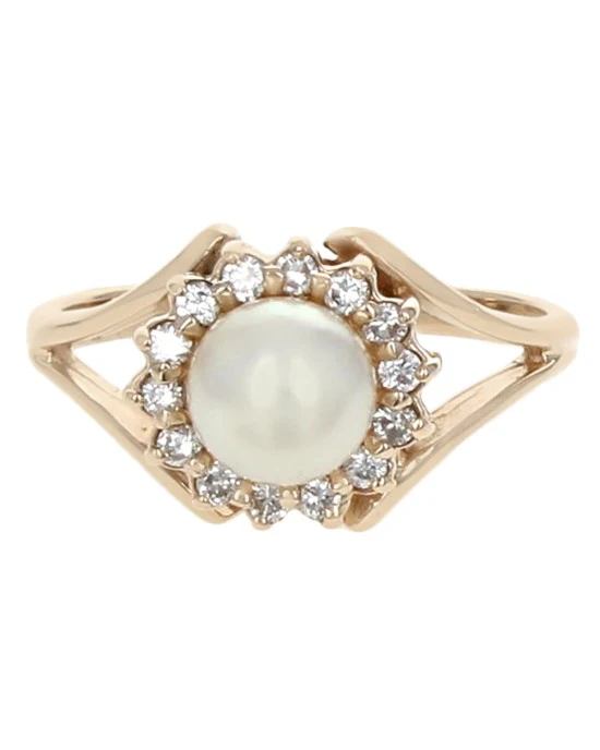 White Rose Pearl and Diamond Halo Ring - Image 2