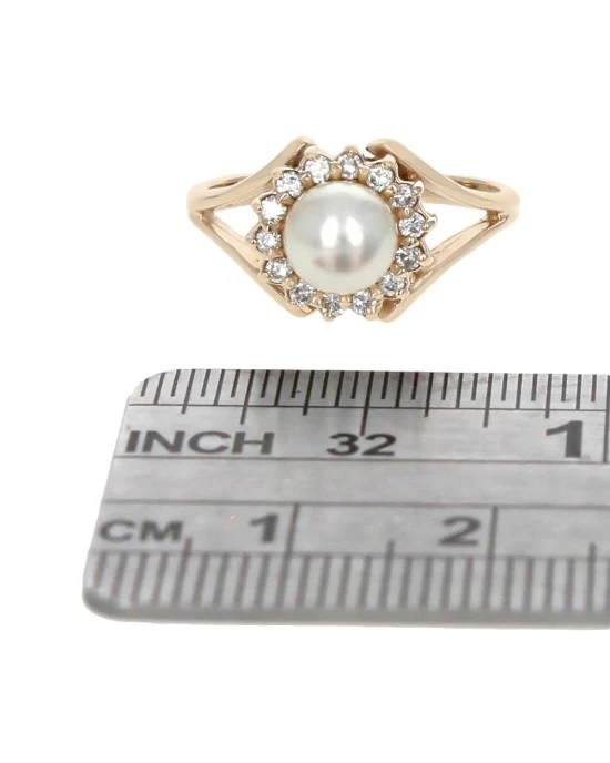 White Rose Pearl and Diamond Halo Ring - Image 3