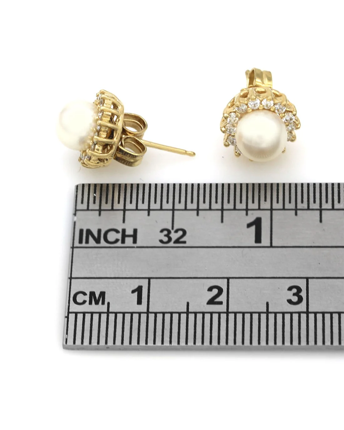 White Rose Pearl and Diamond Halo Stud Earrings - Image 2