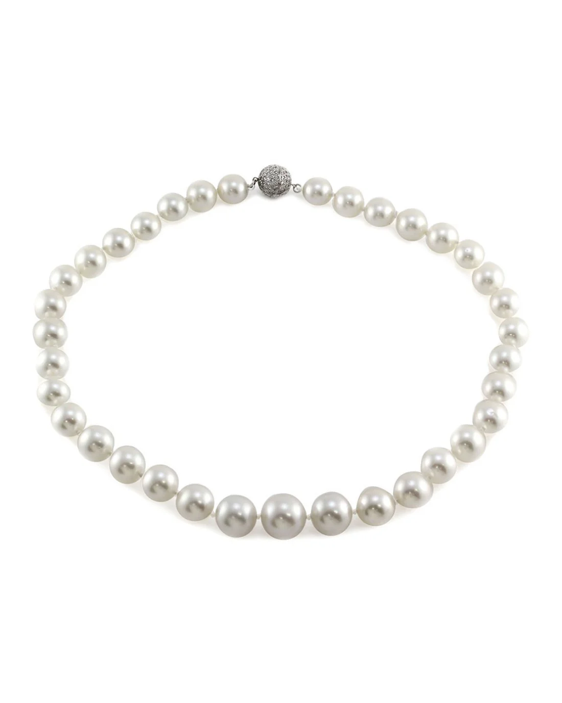 White South Sea Pearl Necklace with Pave Diamond and Gold Clasp - Image 2