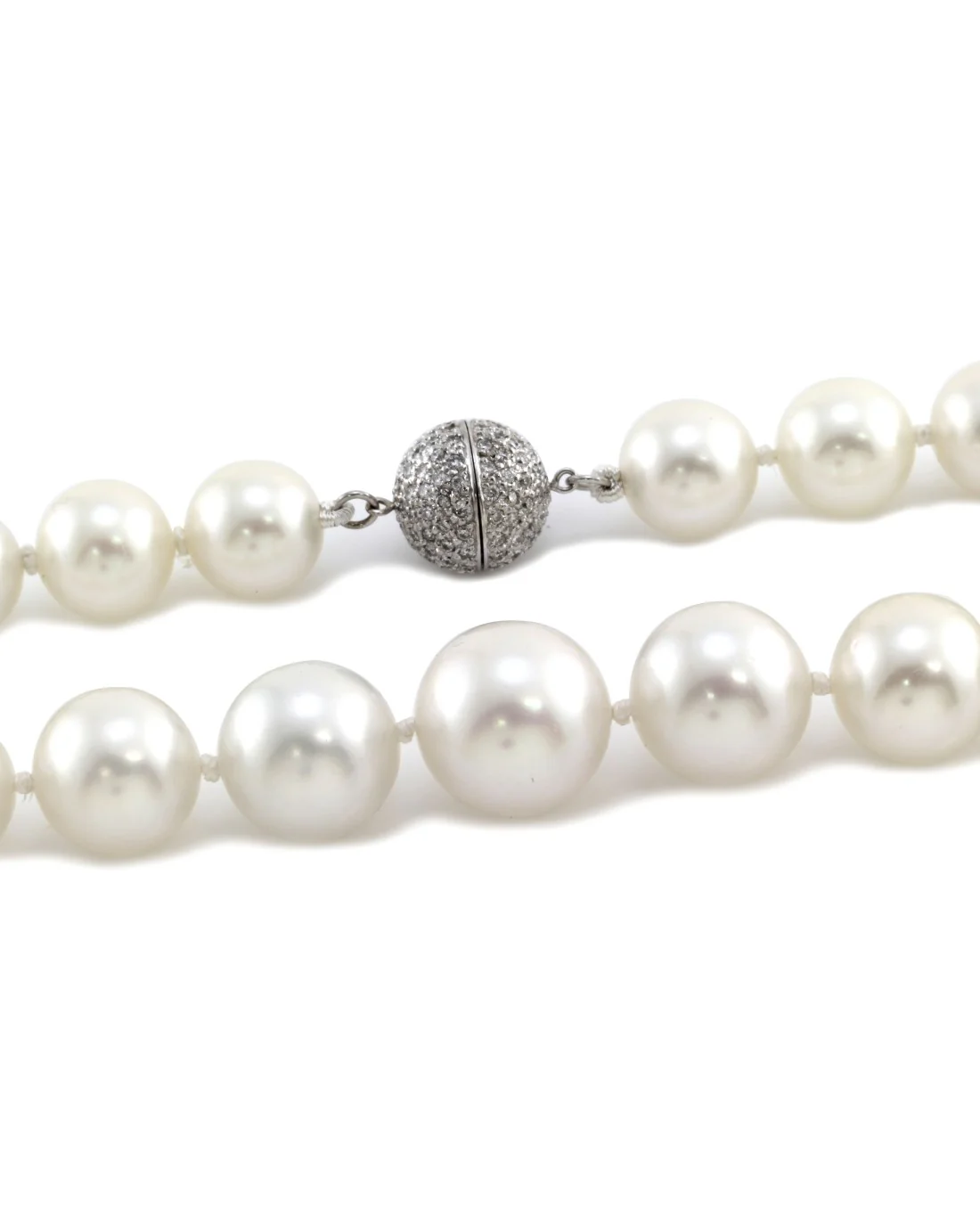 White South Sea Pearl Necklace with Pave Diamond and Gold Clasp - Image 3