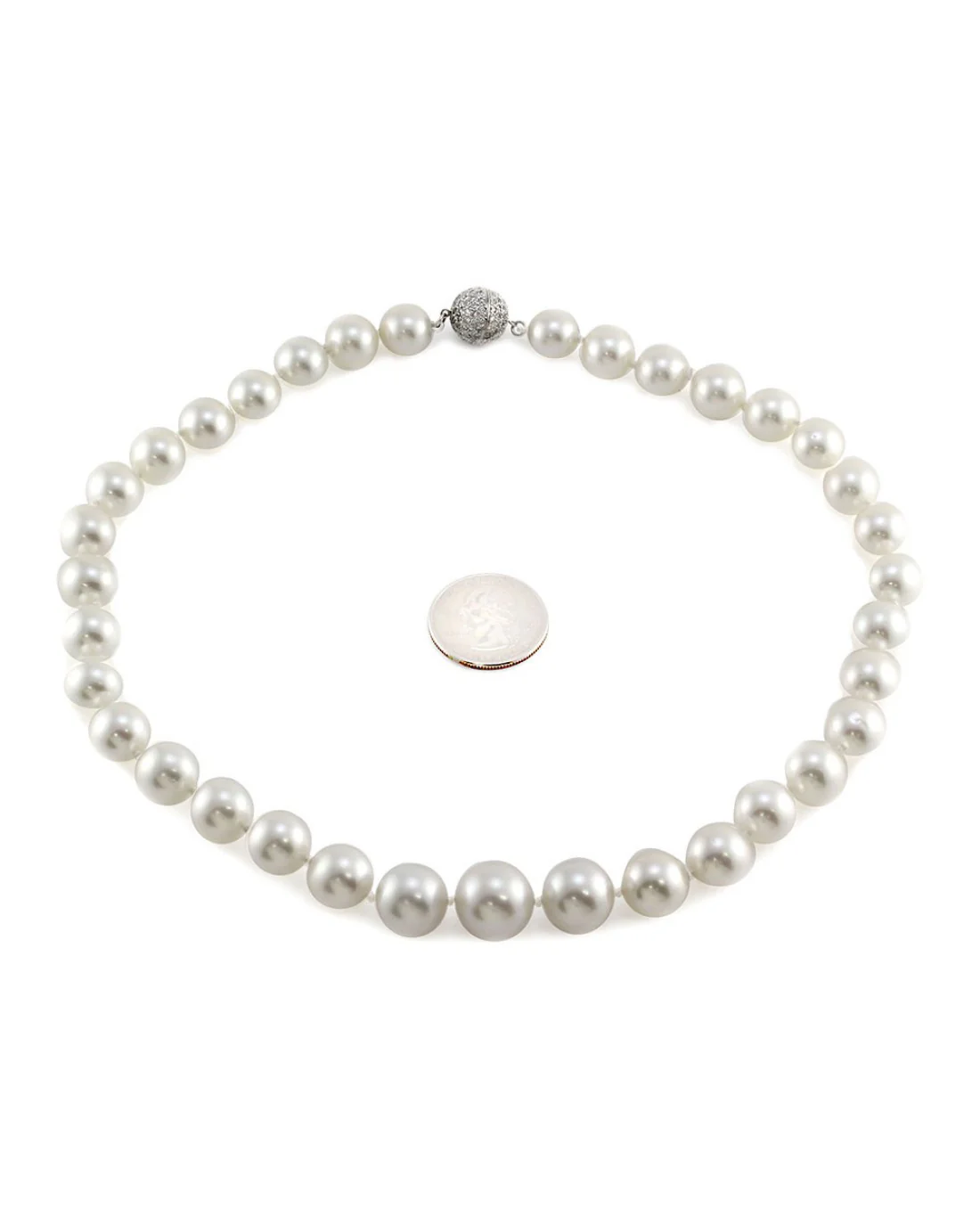 White South Sea Pearl Necklace with Pave Diamond and Gold Clasp - Image 4