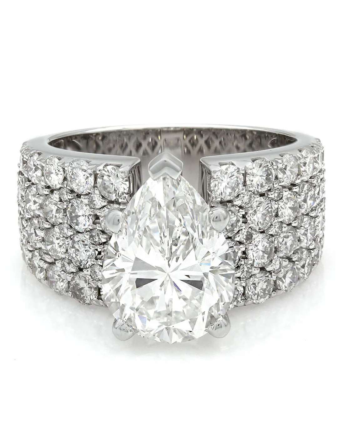 Wide Pave Diamond Engagement Ring with Pear Center in 18k White Gold - Image 2